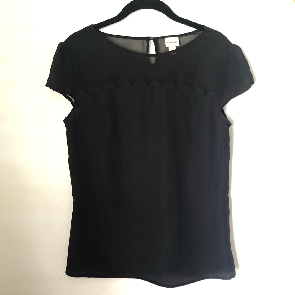 Black Cap Sleeve Sheer Scalloped Merona Top